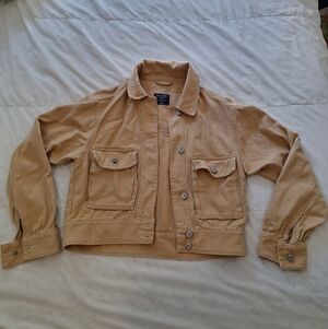 Abercrombie & Fitch Tan Cropped Button-Up Jacket